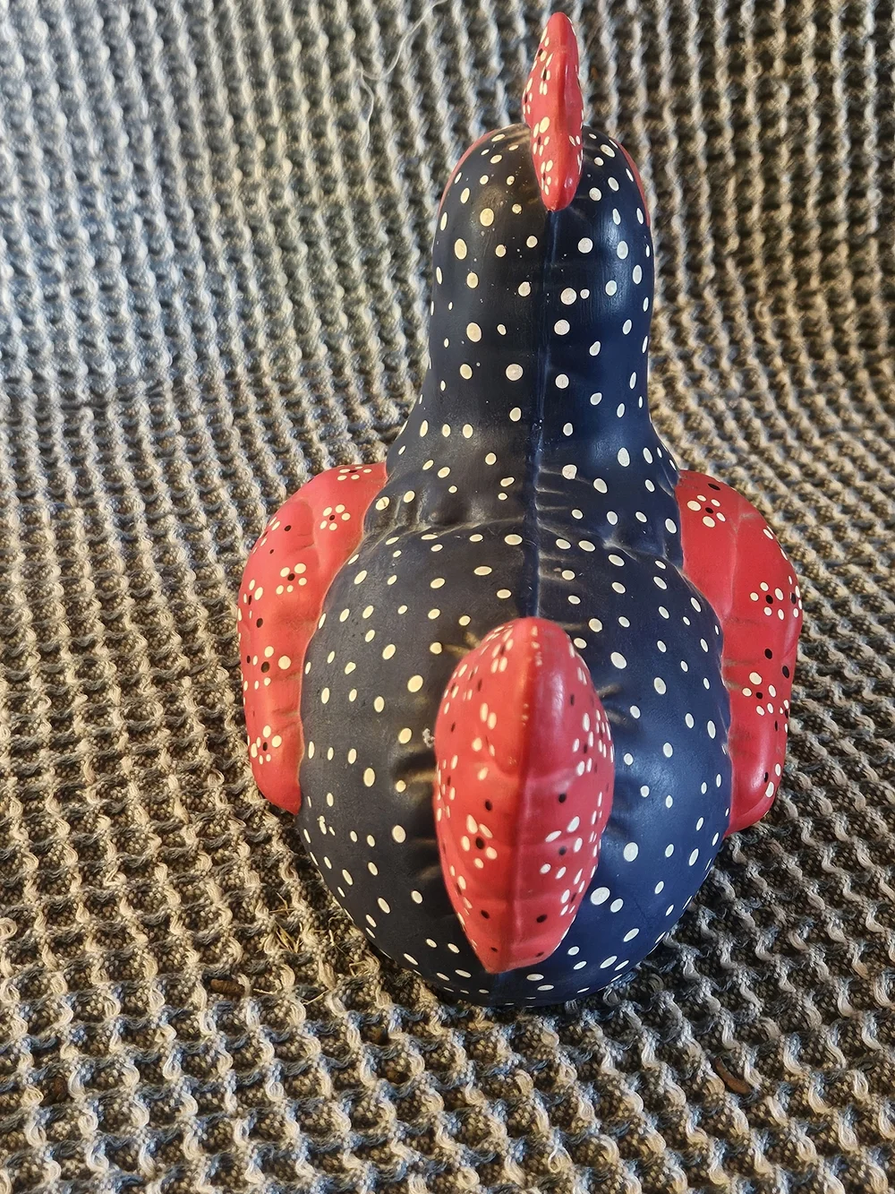 Polka Dot Ceramic Bird Accent - Navy and Red